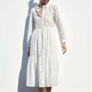 ZARA OPENWORK EMBROIDERY MIDI DRESS WHITE - REF. 4387/021 XS